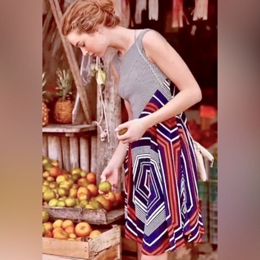 Anthropologie | Maeve Sleeveless Cameron Asymmetrical Jersey Dress in Geo Stripe